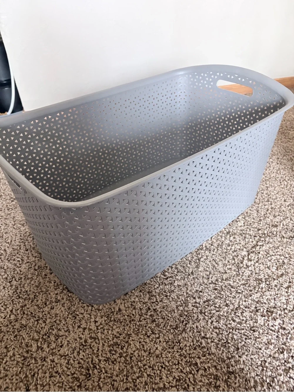 Gray Woven Plastic Storage Basket